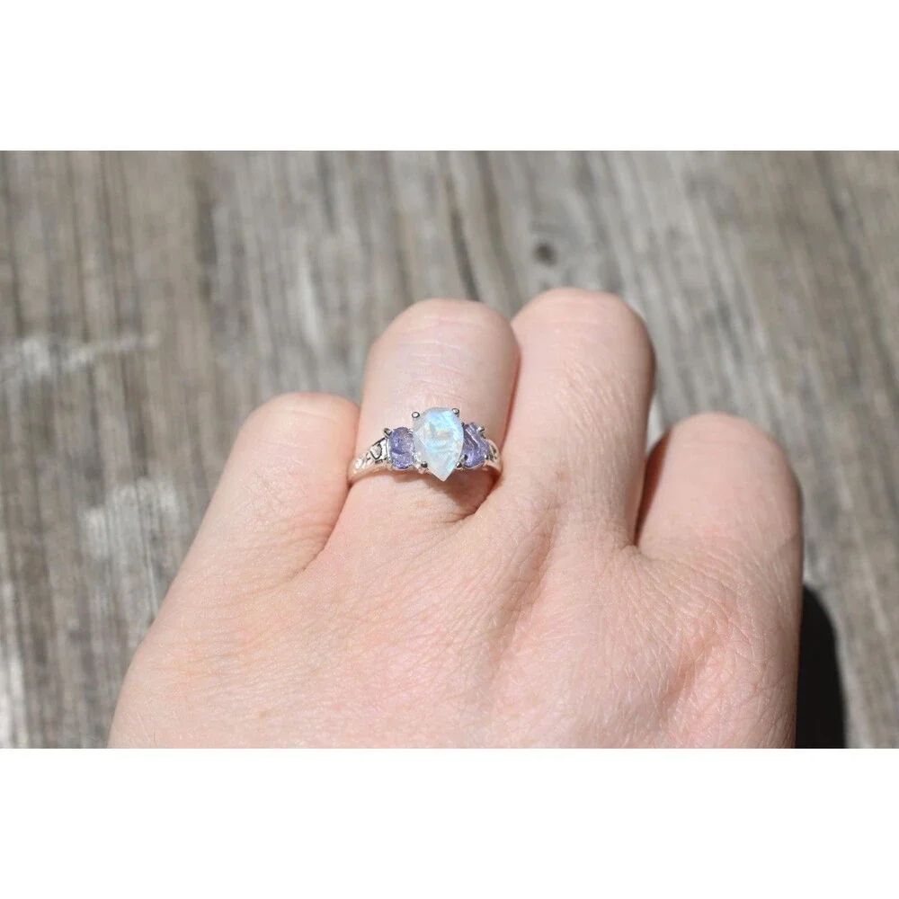 Engagement ring Moonstone and tanzanite ring American made